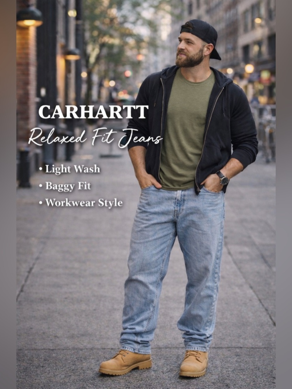 Carhartt Relaxed Fit Jeans 48x30 Light Wash Denim Workwear Loose Made in Mexico